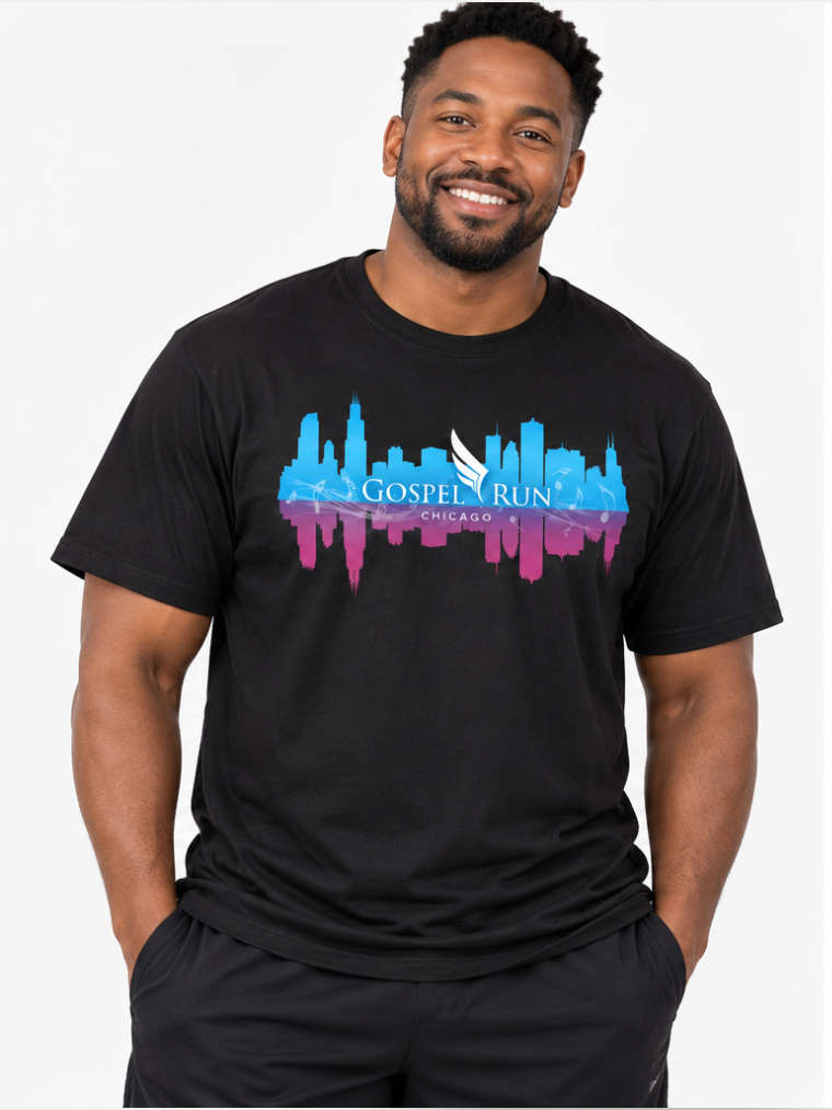 Gospel Run Chicago Skyline ComfortSoft Tee – Black