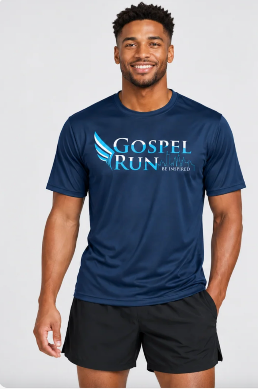 Gospel Run “Be Inspired” A4 Tech T-Shirt – Navy Blue