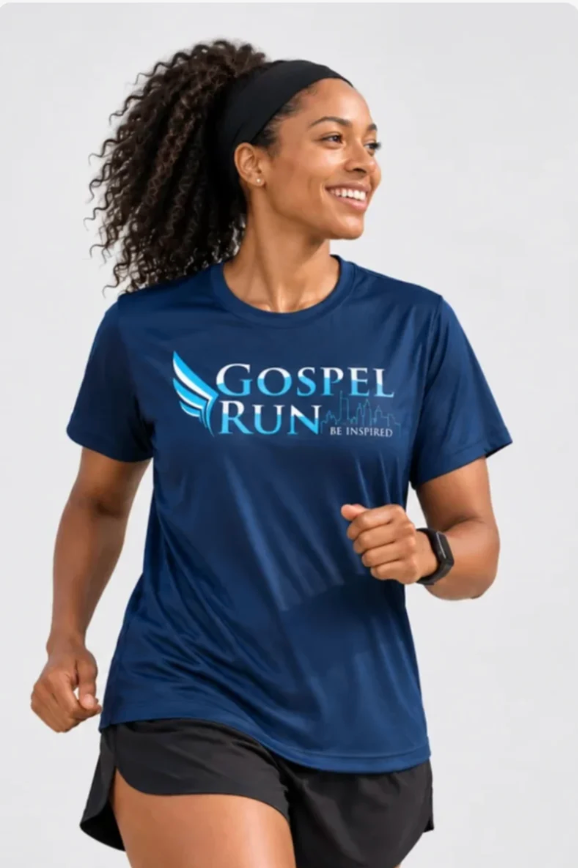 Gospel Run “Be Inspired” A4 Tech T-Shirt – Navy Blue