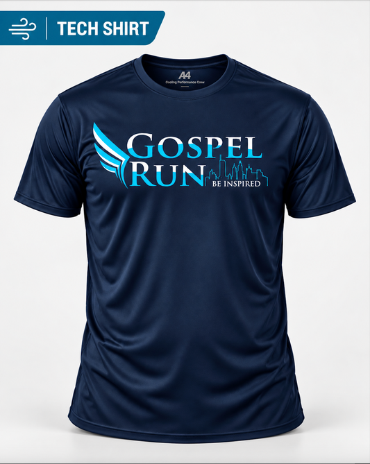 Gospel Run “Be Inspired” A4 Tech T-Shirt – Navy Blue