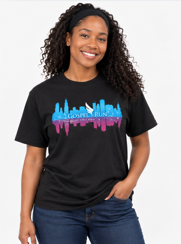 Gospel Run Chicago Skyline ComfortSoft Tee – Black